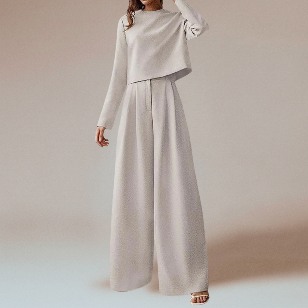 Dames tweedelige set met wijde broek en lange mouwen