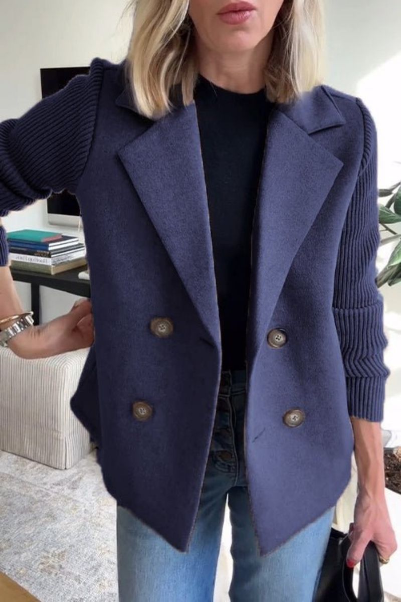 Dames Blazer met Gebreide Mouwen en Dubbele Knopenrij