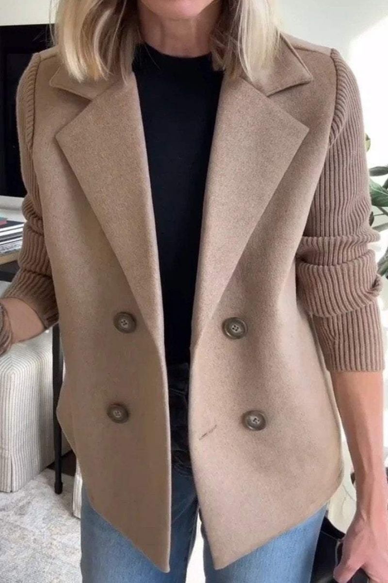 Dames Blazer met Gebreide Mouwen en Dubbele Knopenrij