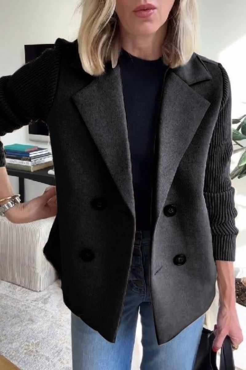 Dames Blazer met Gebreide Mouwen en Dubbele Knopenrij