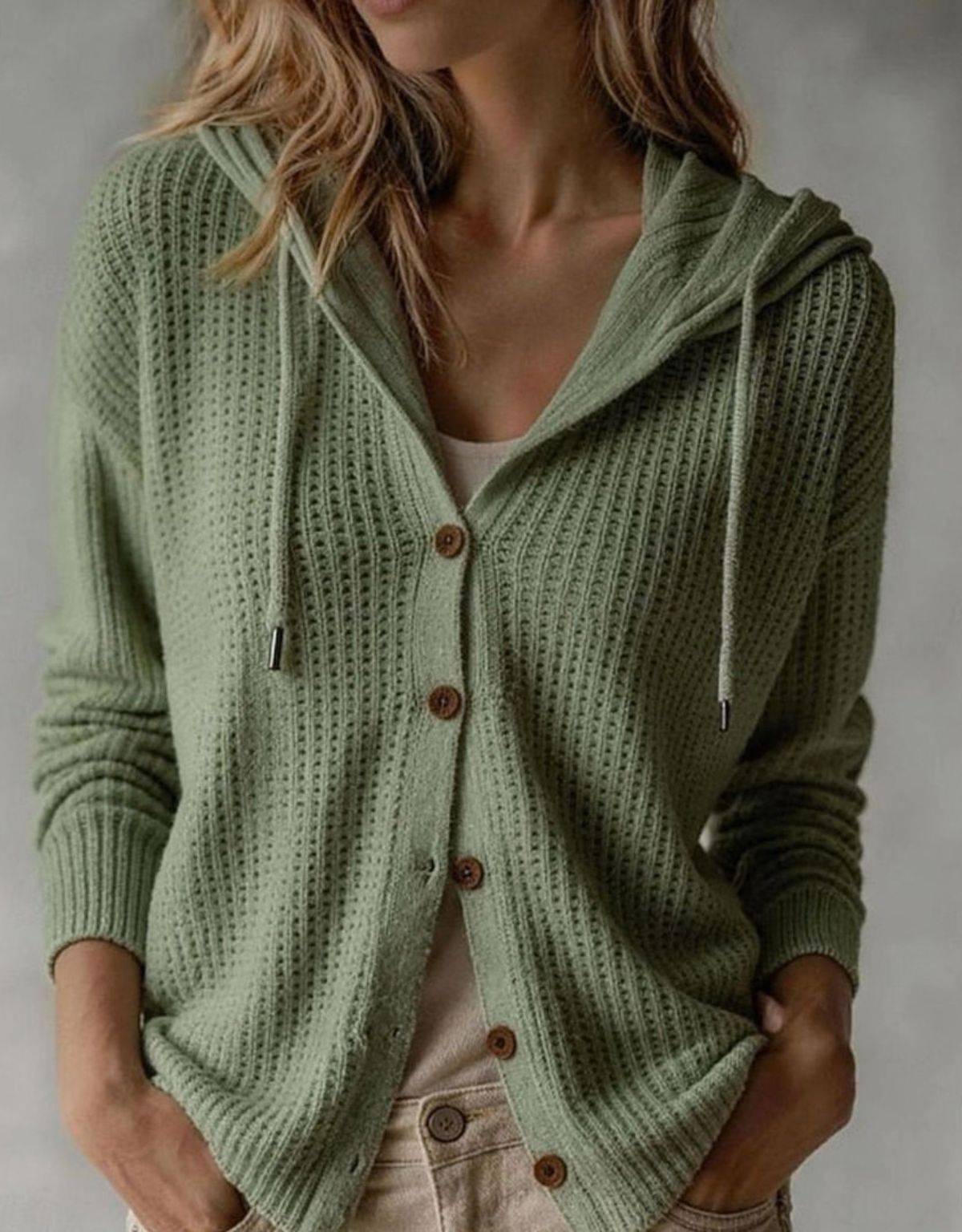 Dames Cardigan met Capuchon en Wafelstructuur