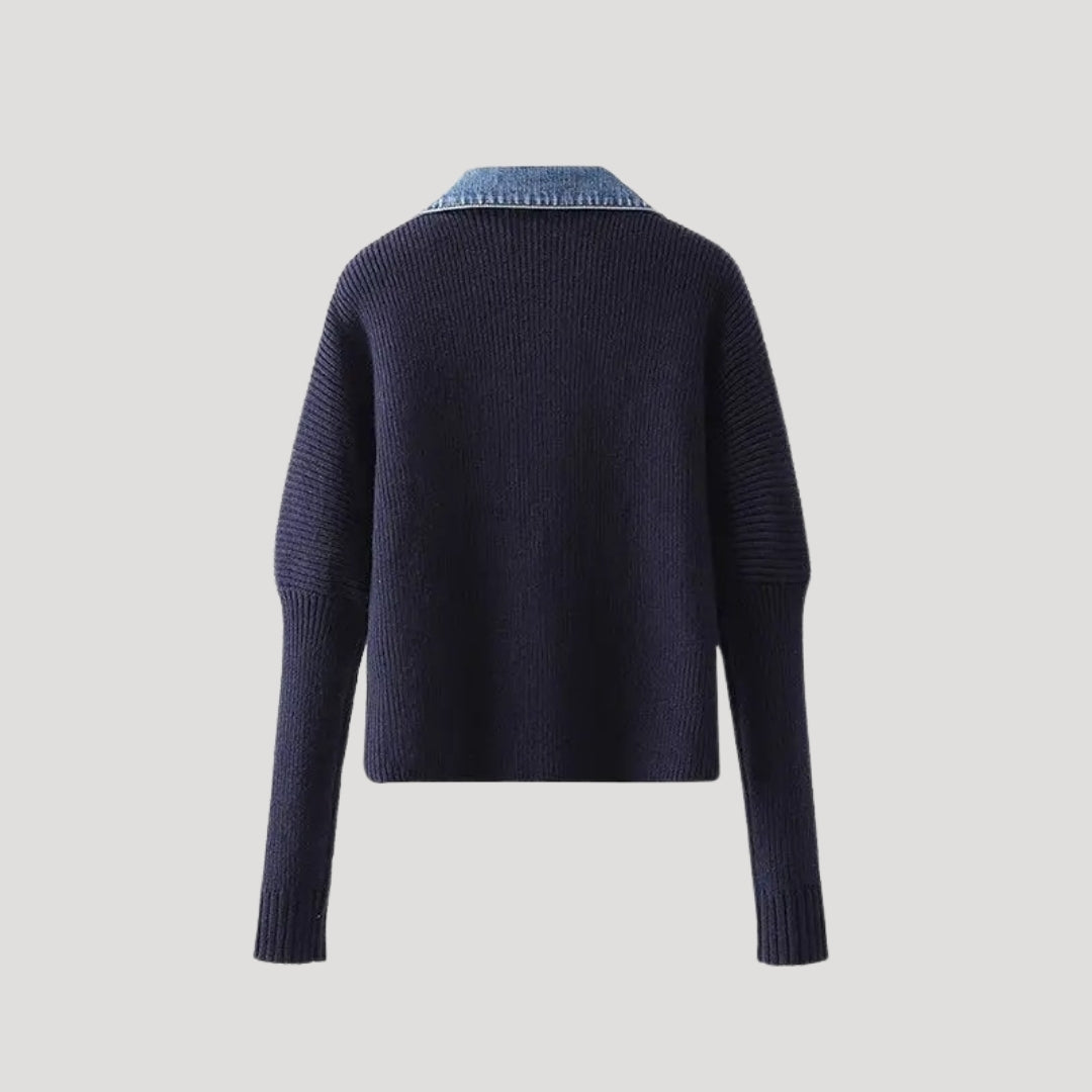 Dames Gebreide Cardigan met Denim Afwerking
