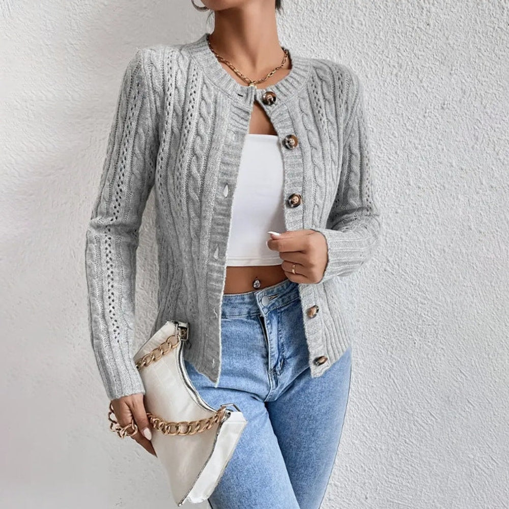 Dames Gebreide Cardigan met Knoopsluiting en Kabelpatroon