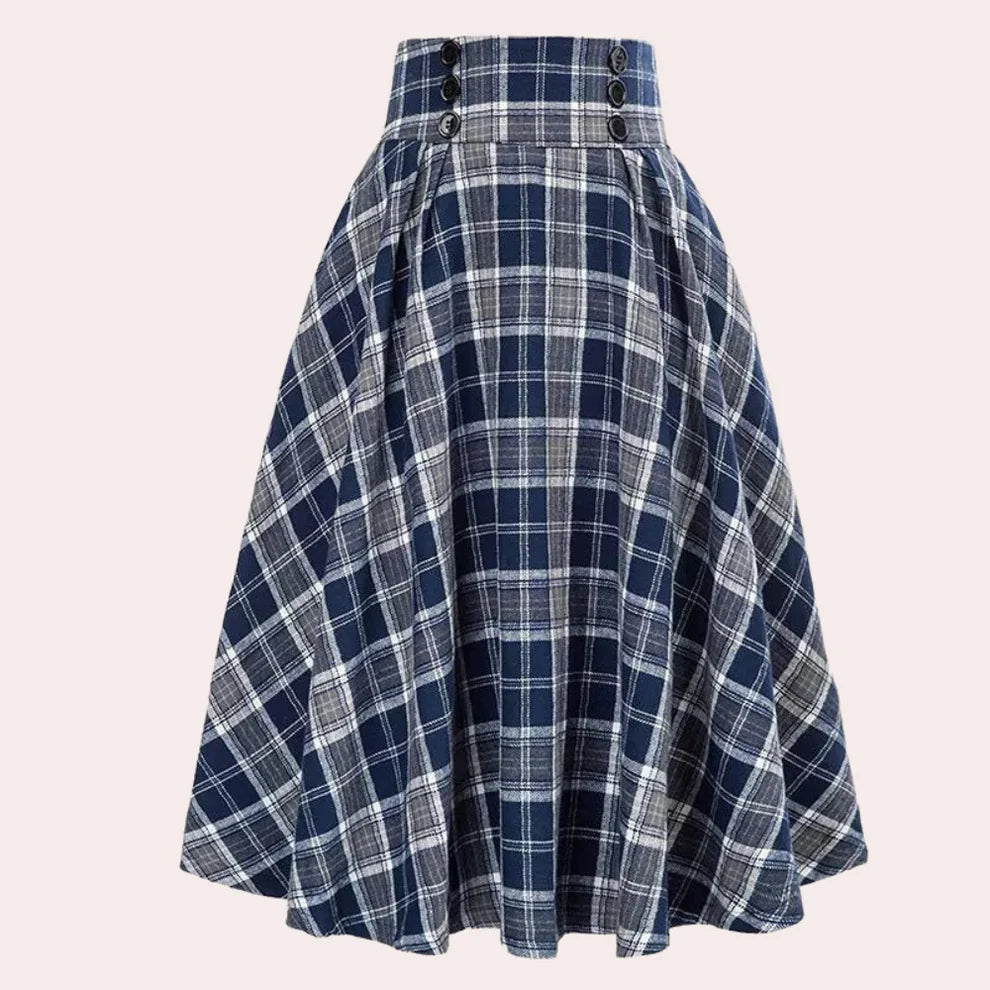 Dames Geplooide Midi Rok met Geruit Patroon