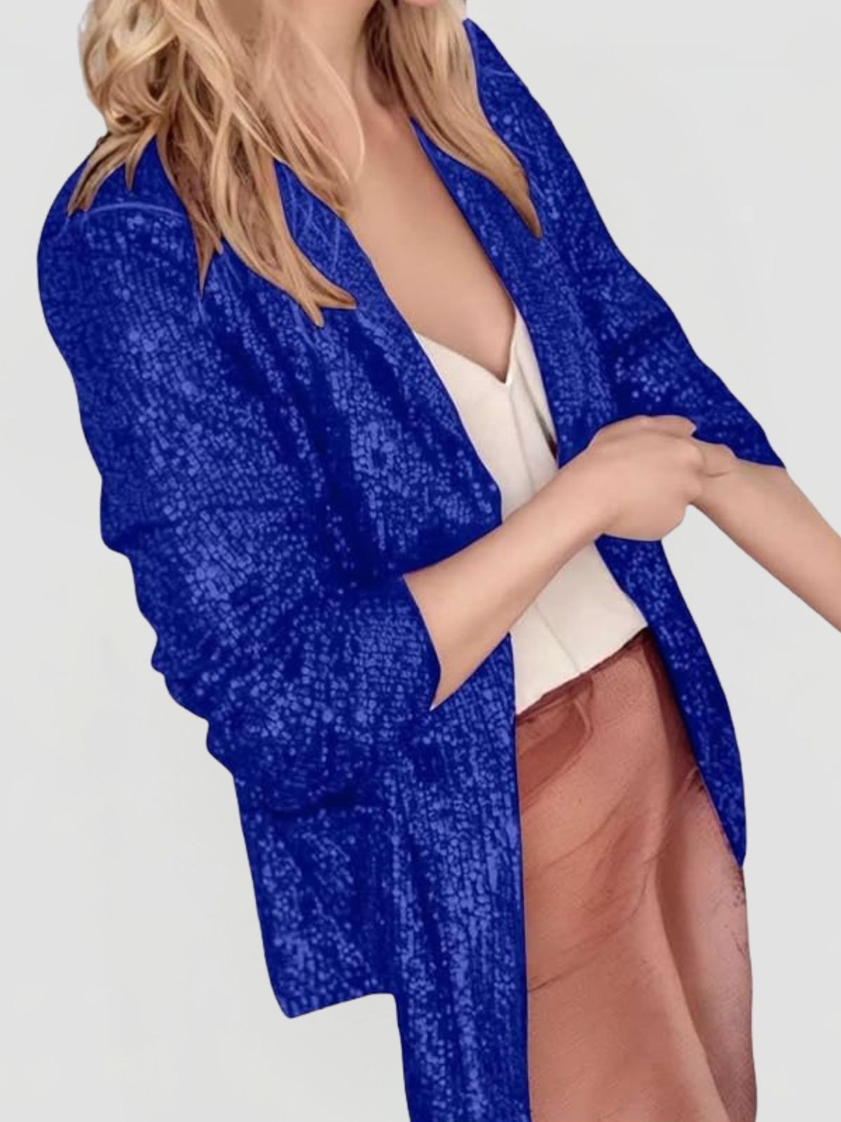 Dames Glitter Blazer met Reverskraag en Open Voorkant