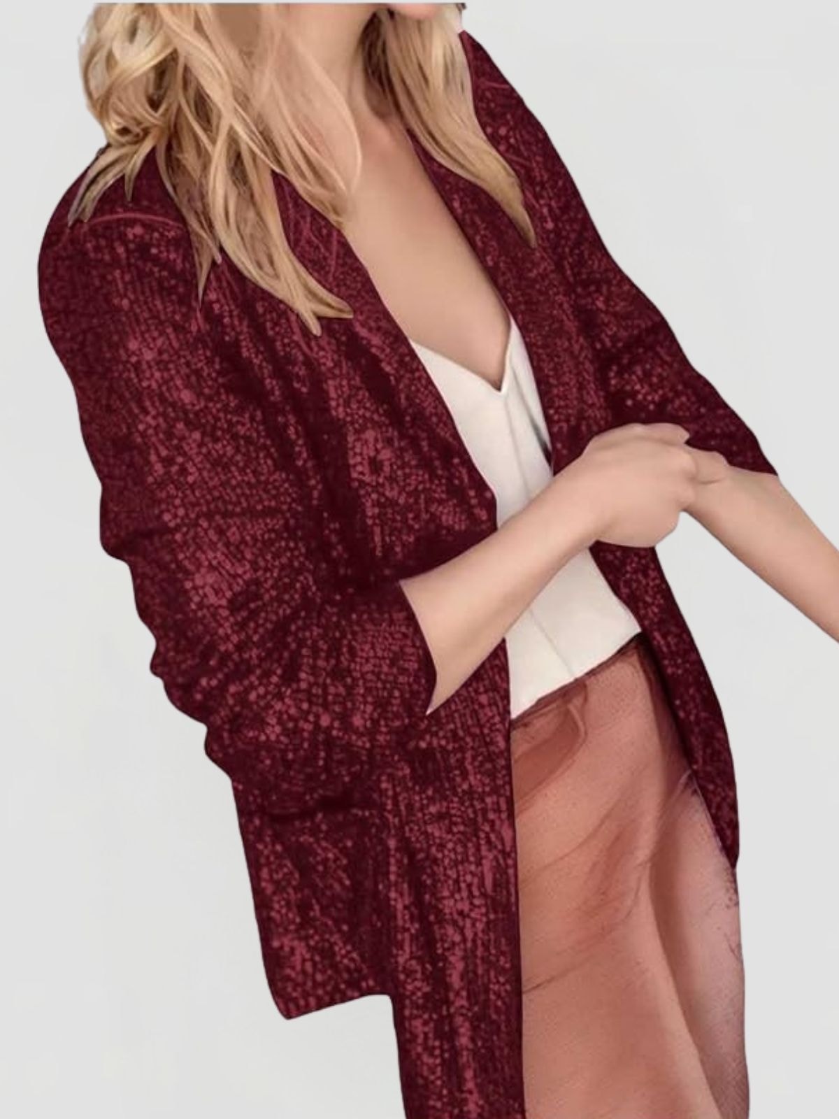 Dames Glitter Blazer met Reverskraag en Open Voorkant