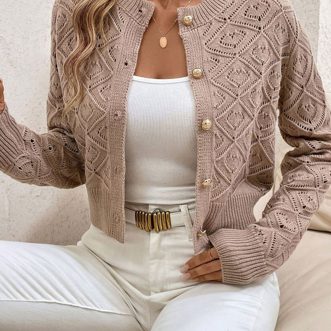 Dames Kort Gebreid Vest met Ruitpatroon en Knoopsluiting