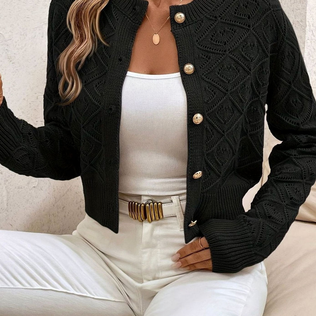 Dames Kort Gebreid Vest met Ruitpatroon en Knoopsluiting