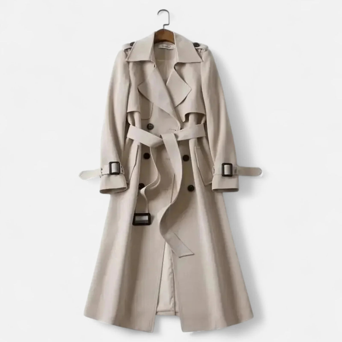 Dames Lange Trenchcoat met Reverskraag en Ceintuur