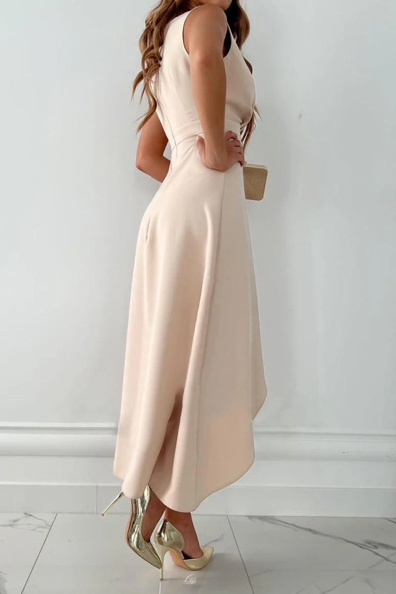 Dames Maxi Jurk met V-Hals en Asymmetrische Zoom