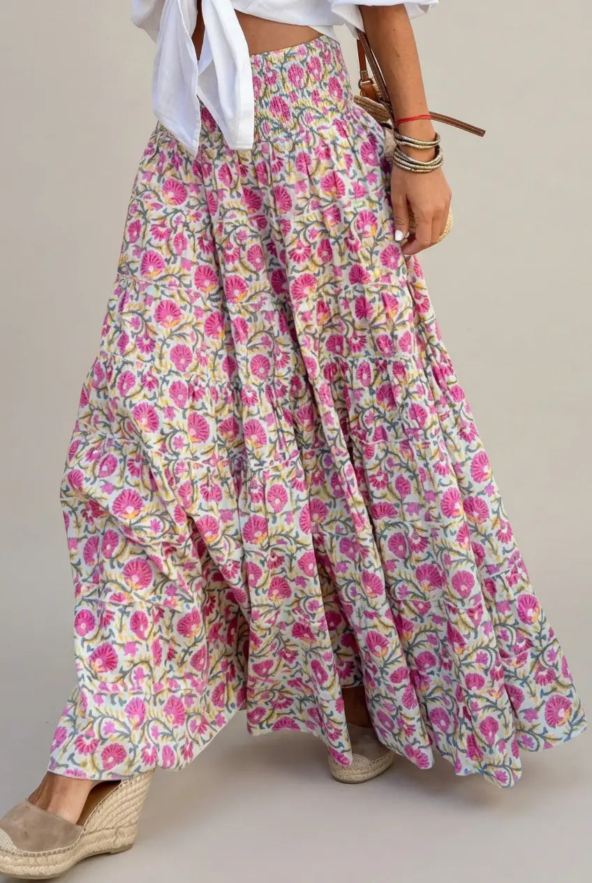 Dames Maxi Rok met Elastische Tailleband en Print