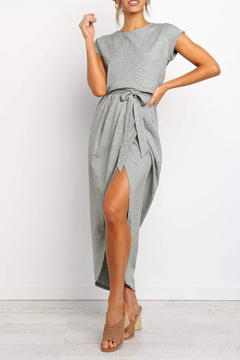 Dames Midi Galajurk met Korte Mouwen en Strikdetail