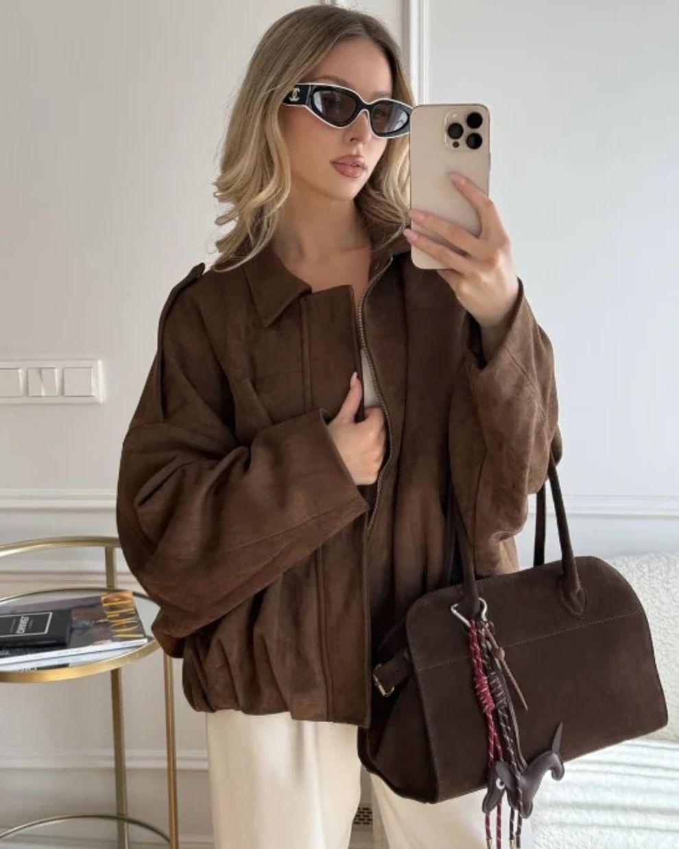 Dames Oversized Suède Jas met Verlaagde Schouders en Knoopsluiting