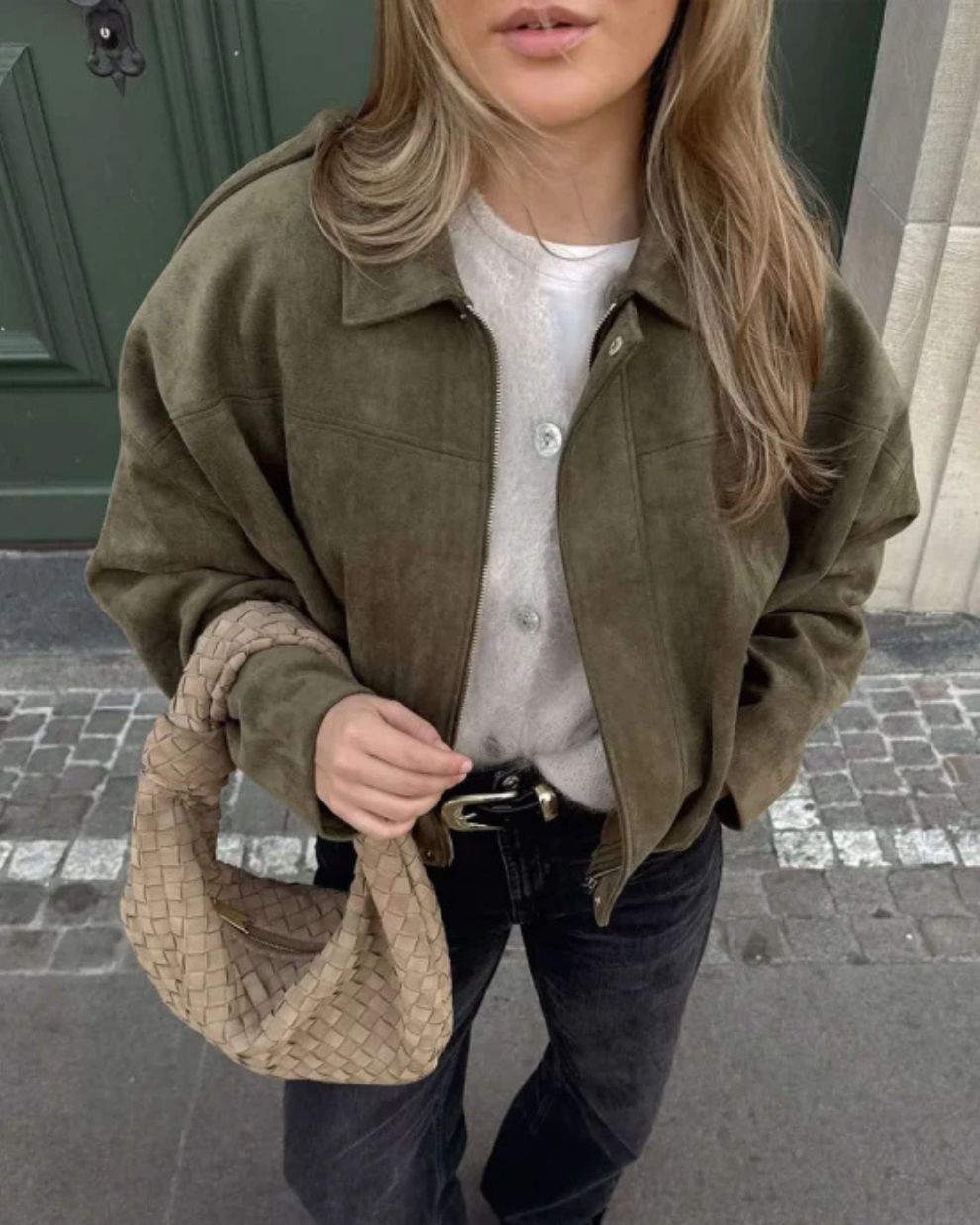 Dames Oversized Suède Jas met Verlaagde Schouders en Knoopsluiting