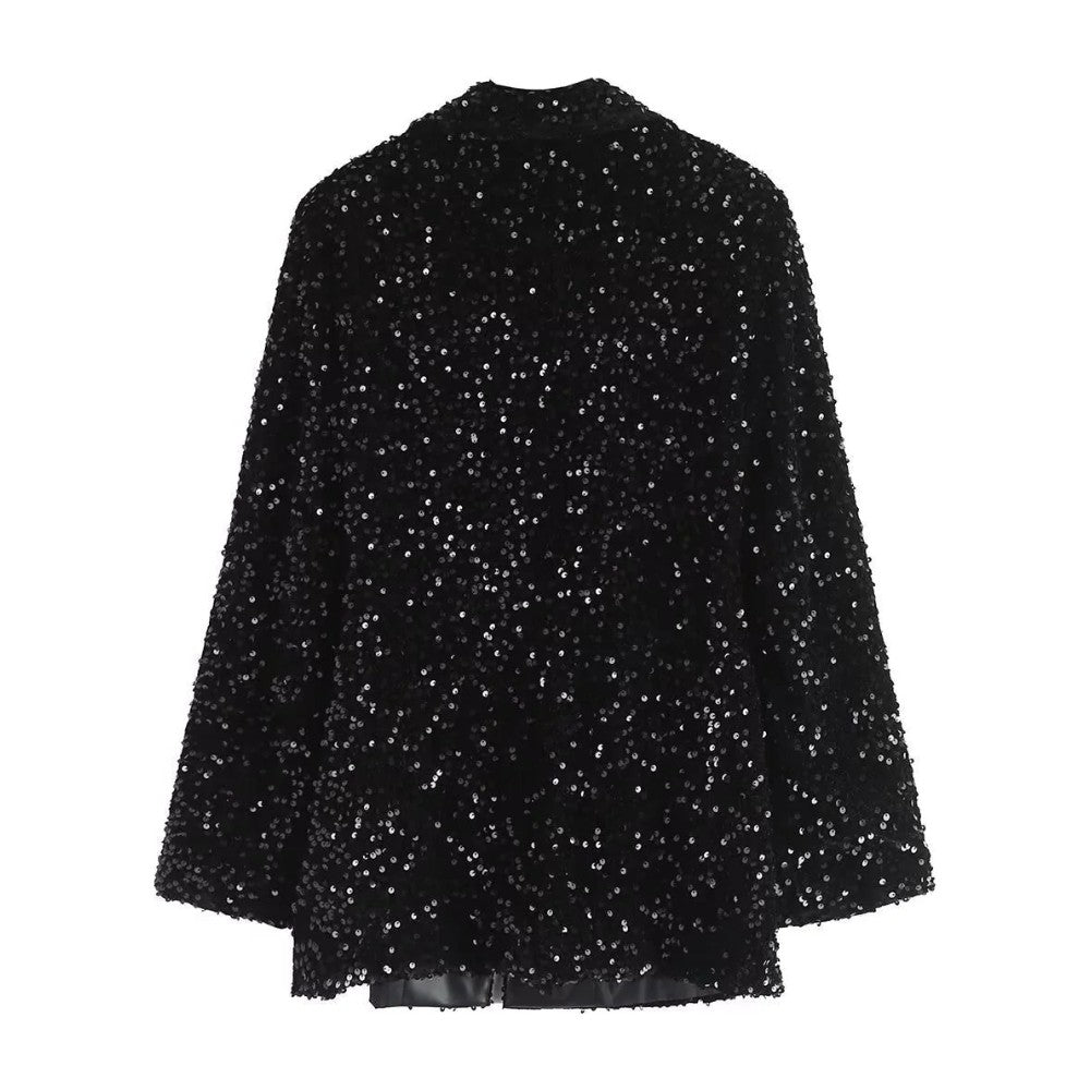 Dames Pailletten Blazer met Satijnen Reverskraag en Riem