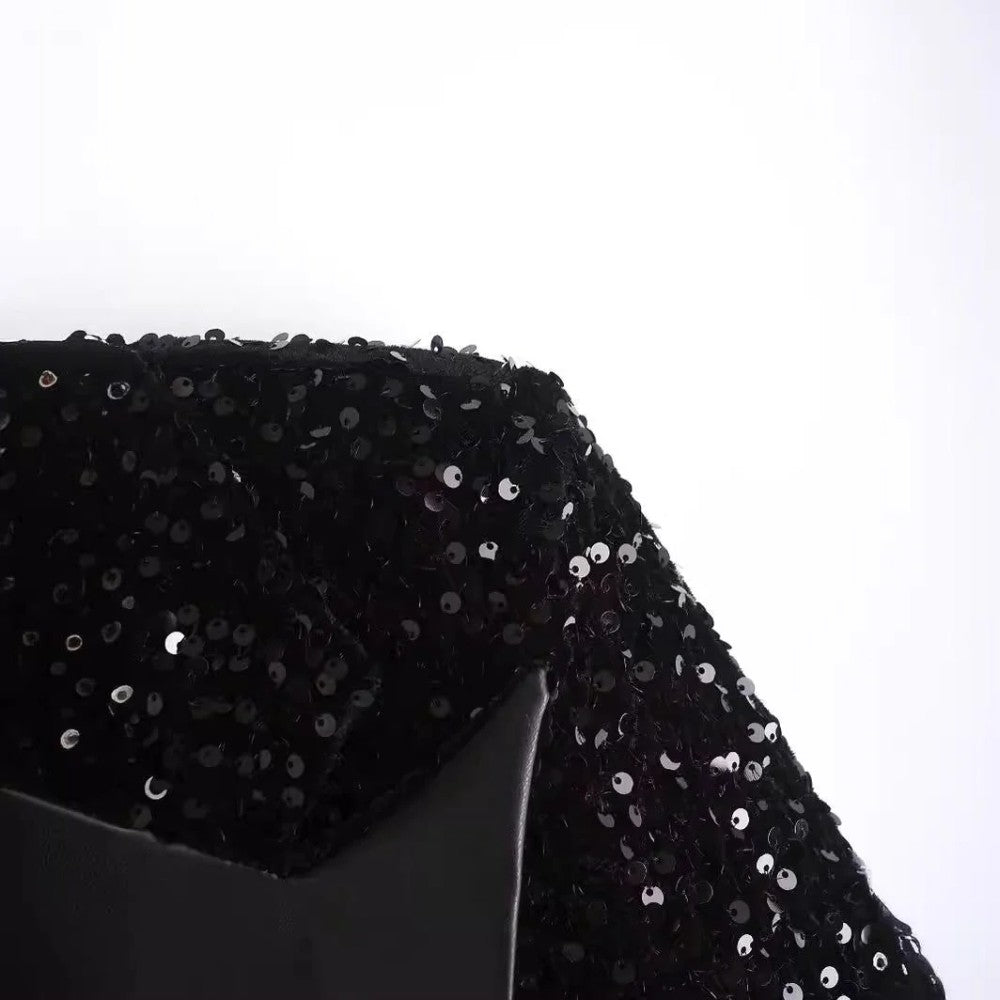Dames Pailletten Blazer met Satijnen Reverskraag en Riem