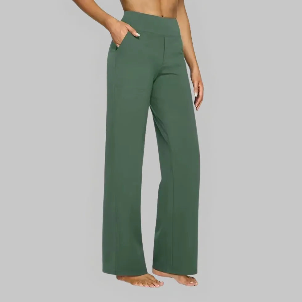 Dames Stretch Broek met Wijde Pijpen en Hoge Taille
