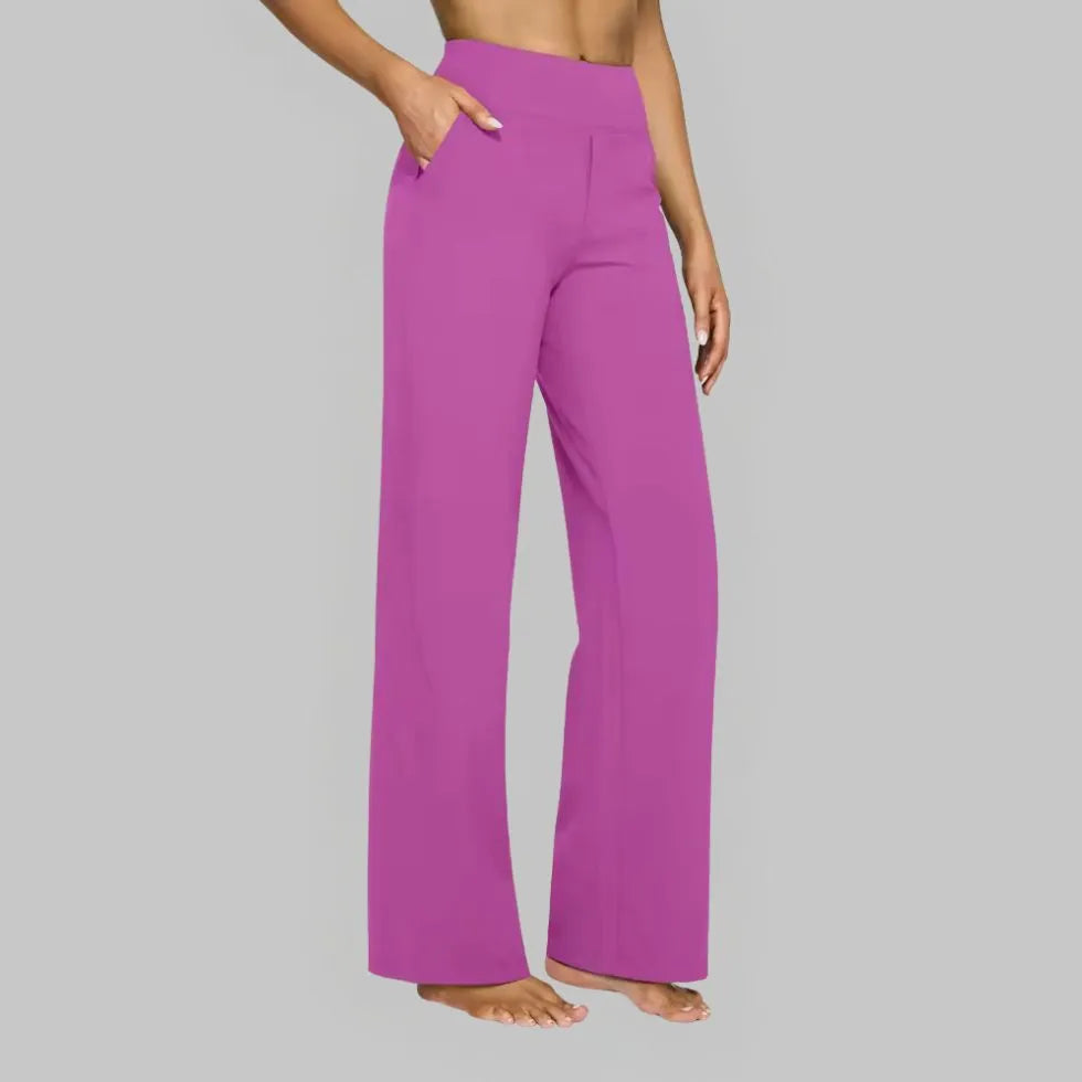 Dames Stretch Broek met Wijde Pijpen en Hoge Taille