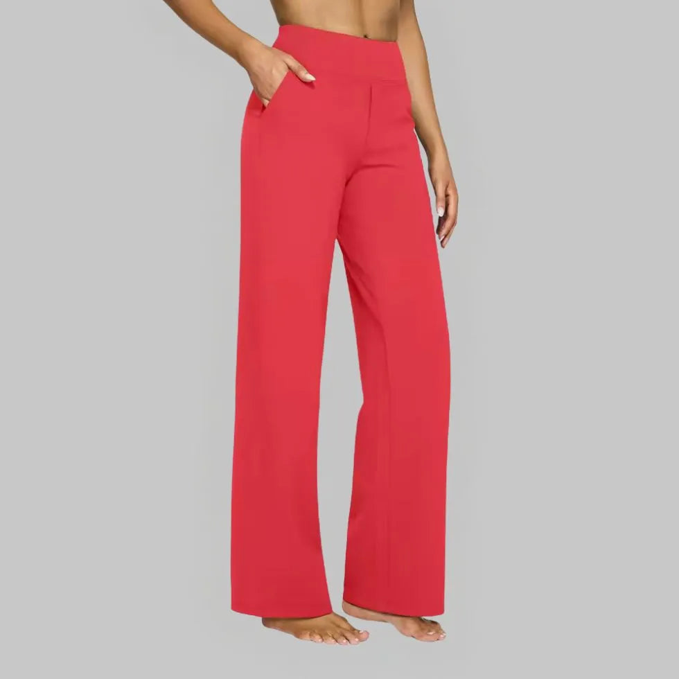 Dames Stretch Broek met Wijde Pijpen en Hoge Taille