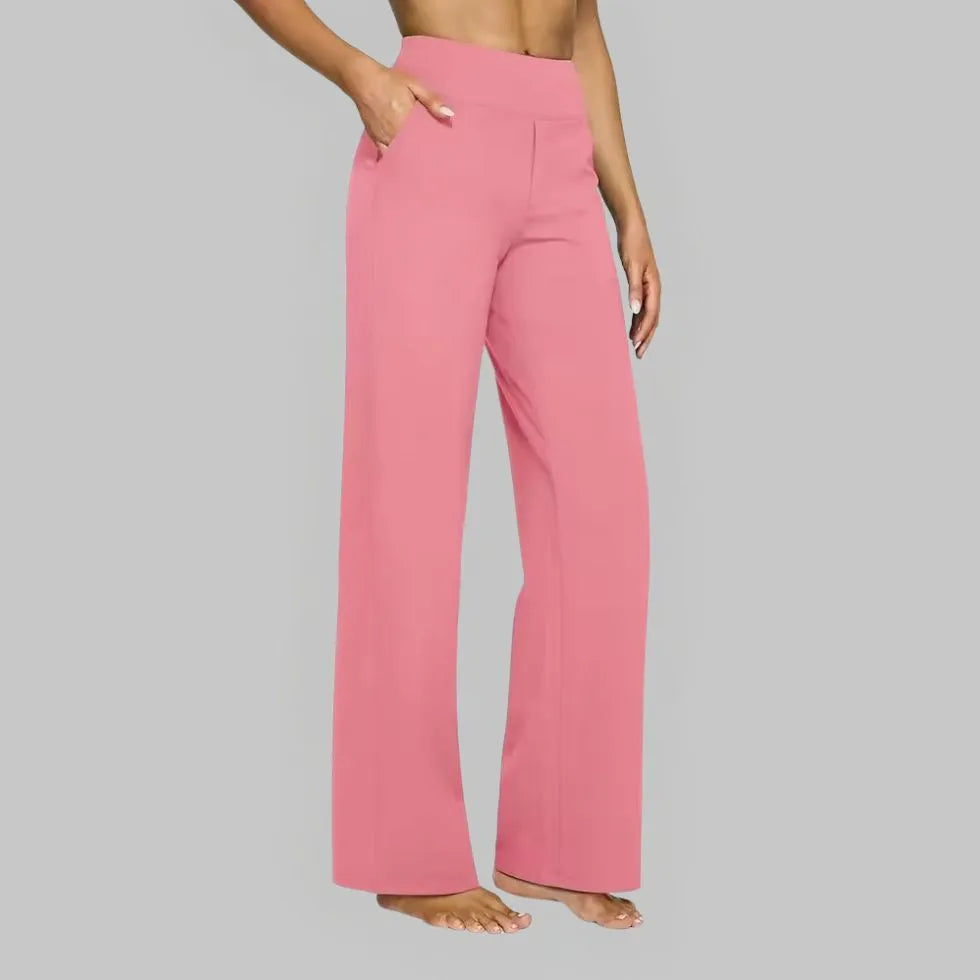 Dames Stretch Broek met Wijde Pijpen en Hoge Taille