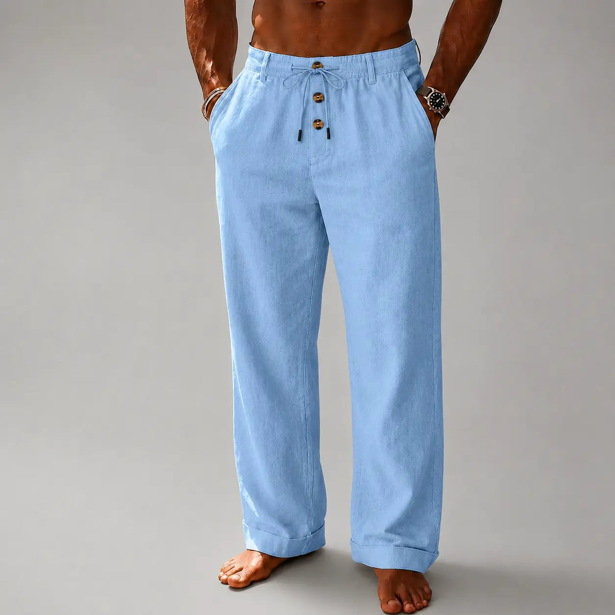 Heren Broek met Knoopsluiting en Wijde Pijpen