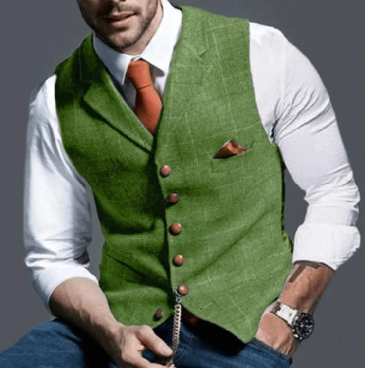 Heren Geruit Gilet met Knoopsluiting en Borstzak