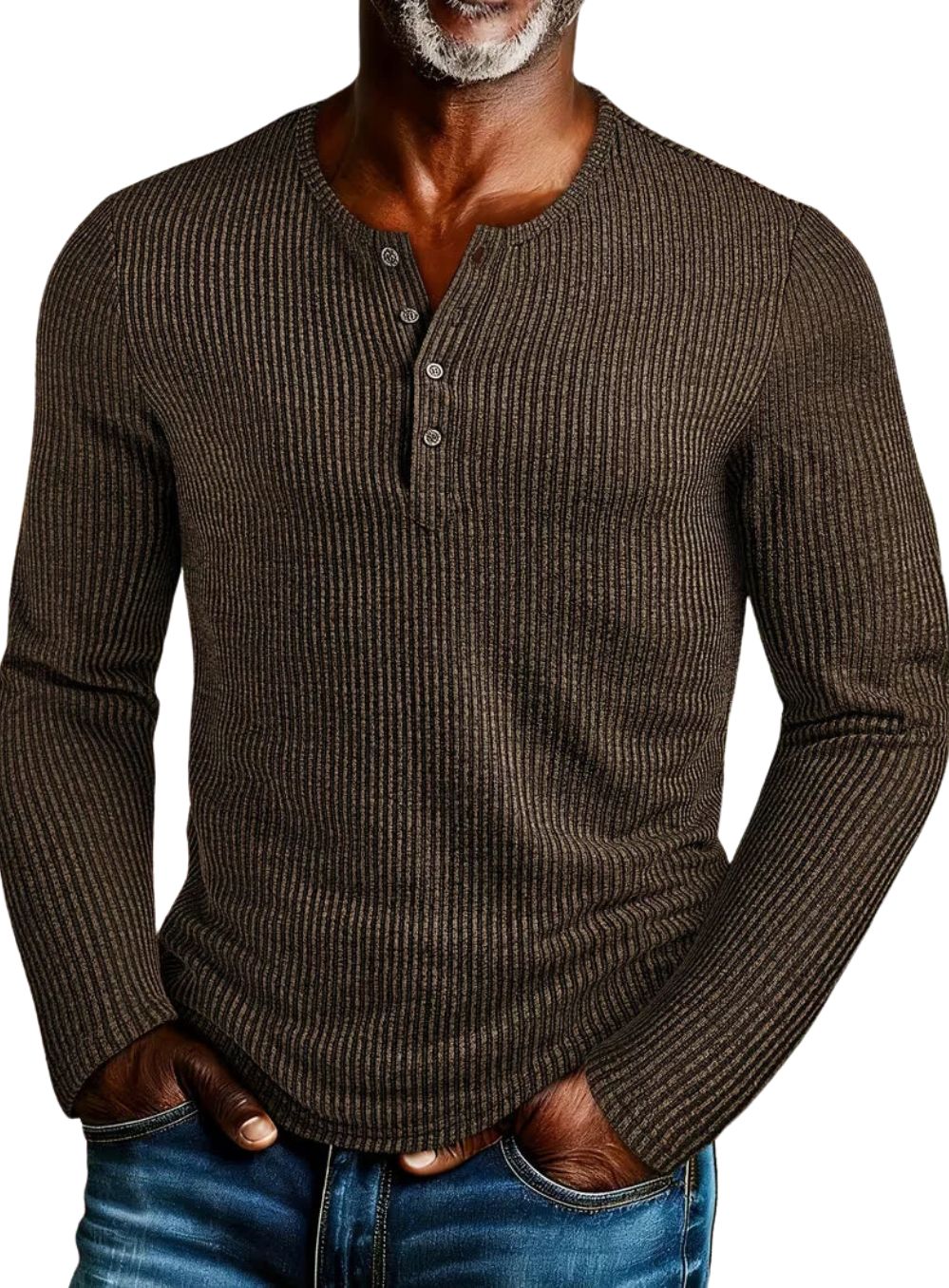 Heren Henley Trui met Ribpatroon en Lange Mouwen