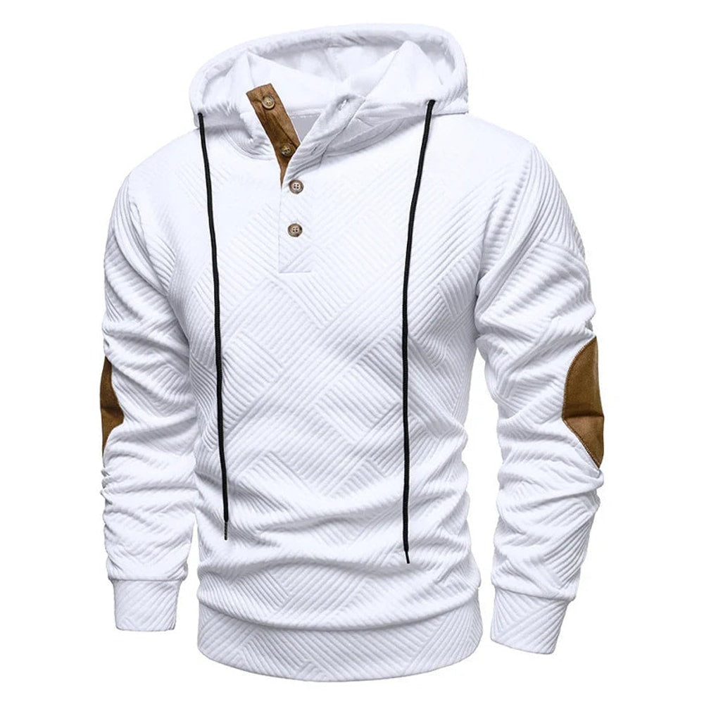 Heren Hoodie met Knoopsluiting en Elleboogstukken