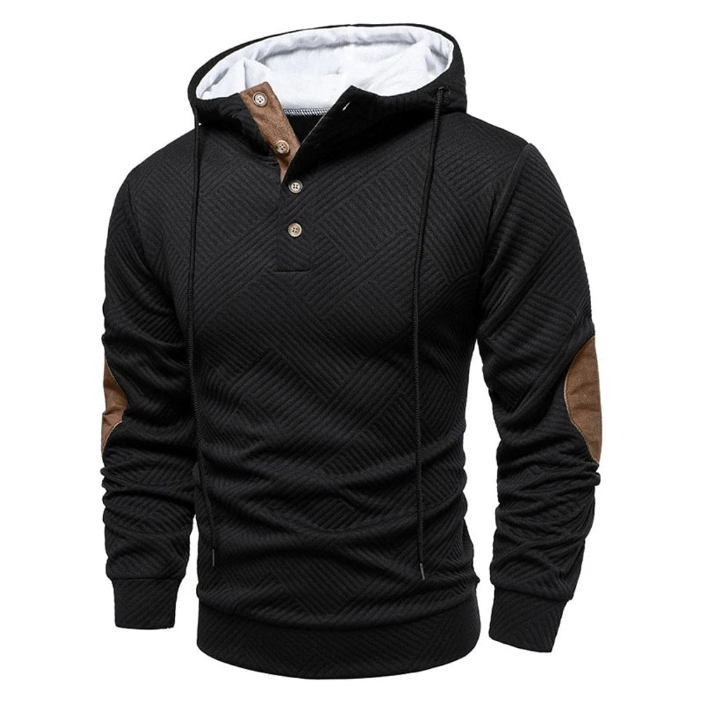 Heren Hoodie met Knoopsluiting en Elleboogstukken