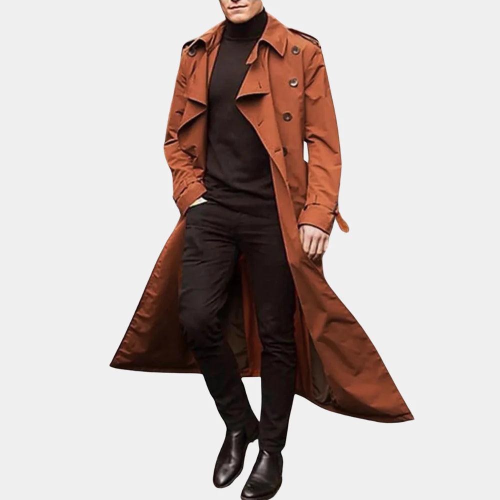 Heren Lange Trenchcoat met Ceintuur en Dubbele Knoopsluiting