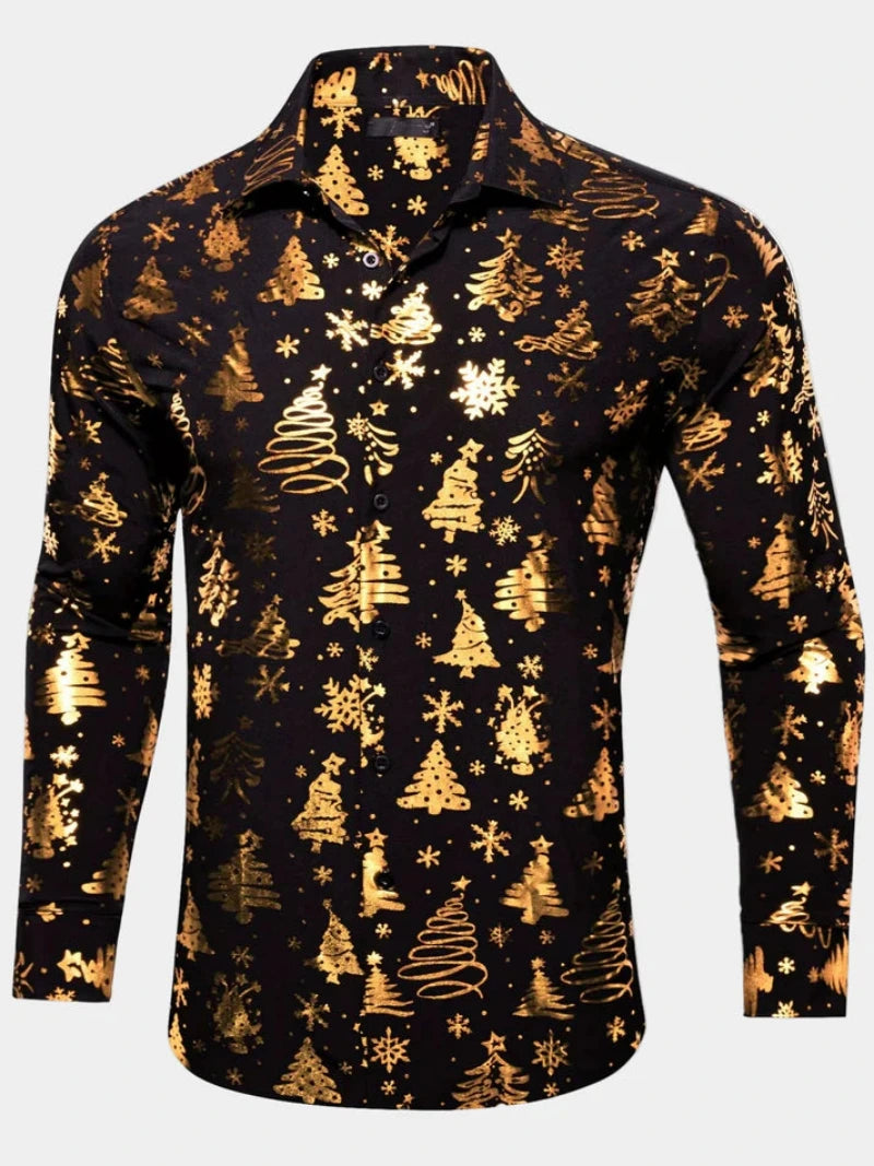 Heren Overhemd met Kerstprint en Lange Mouwen