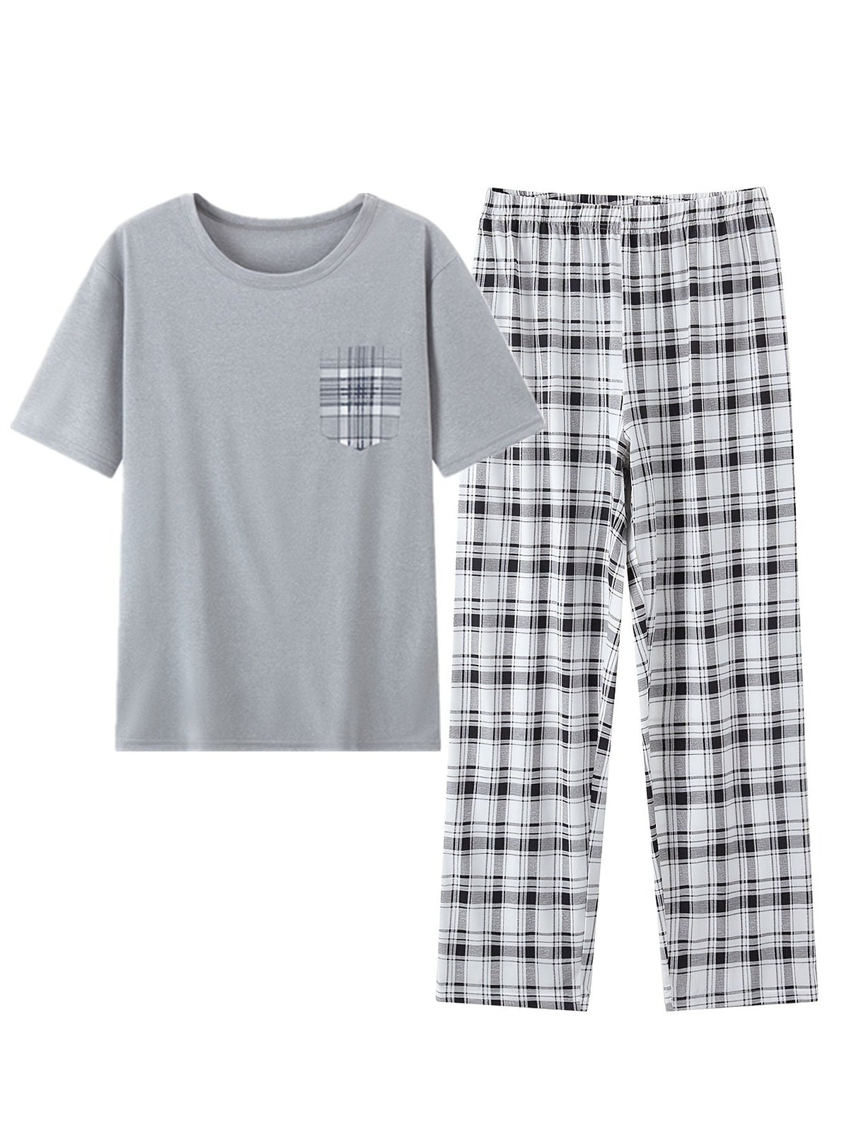 Heren Pyjamaset met Korte Mouwen en Geruite Broek