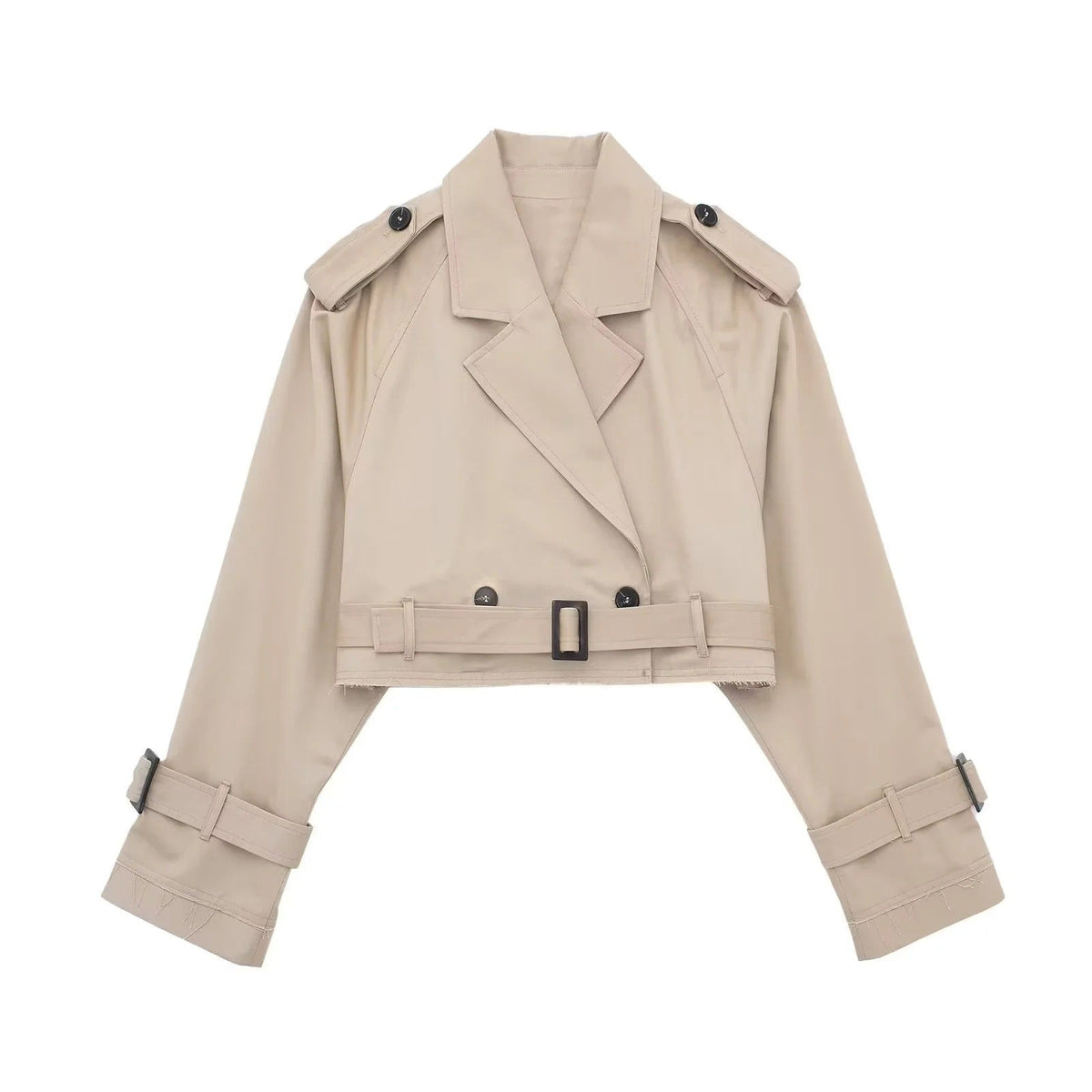 Korte Trenchcoat voor Dames met Ceintuur en Dubbele Knopenrij