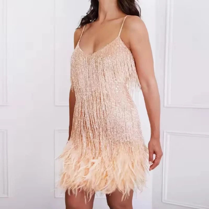Mini-jurk met Franjes en Veerdetail voor Dames