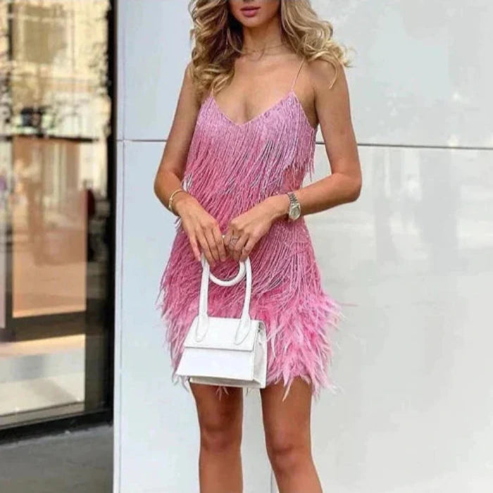 Mini-jurk met Franjes en Veerdetail voor Dames