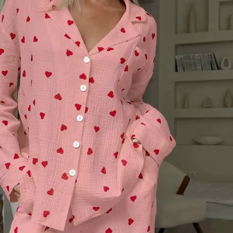 Pyjamaset met hartjesprint voor dames