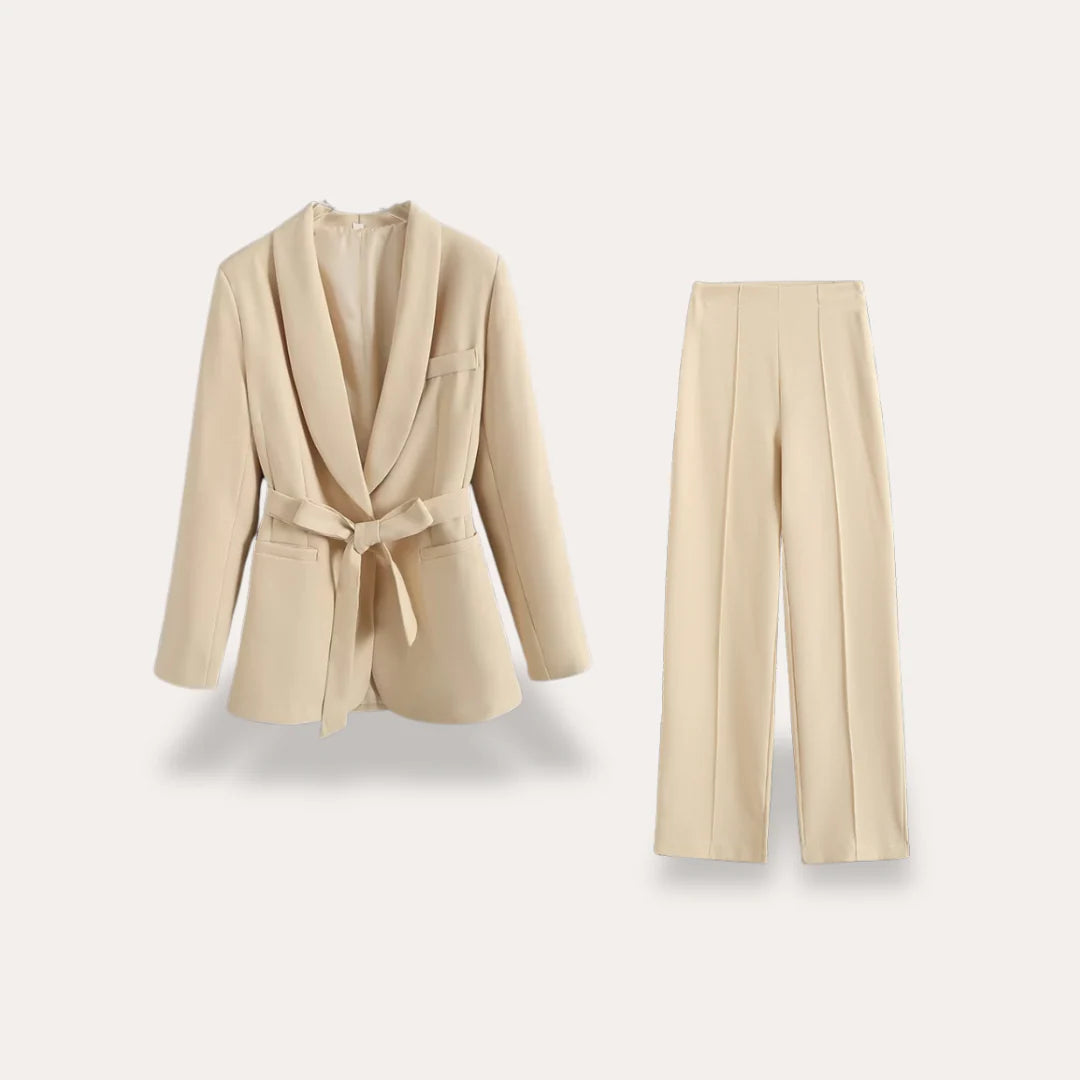 Dames Blazer en Broek Set met Strikceintuur