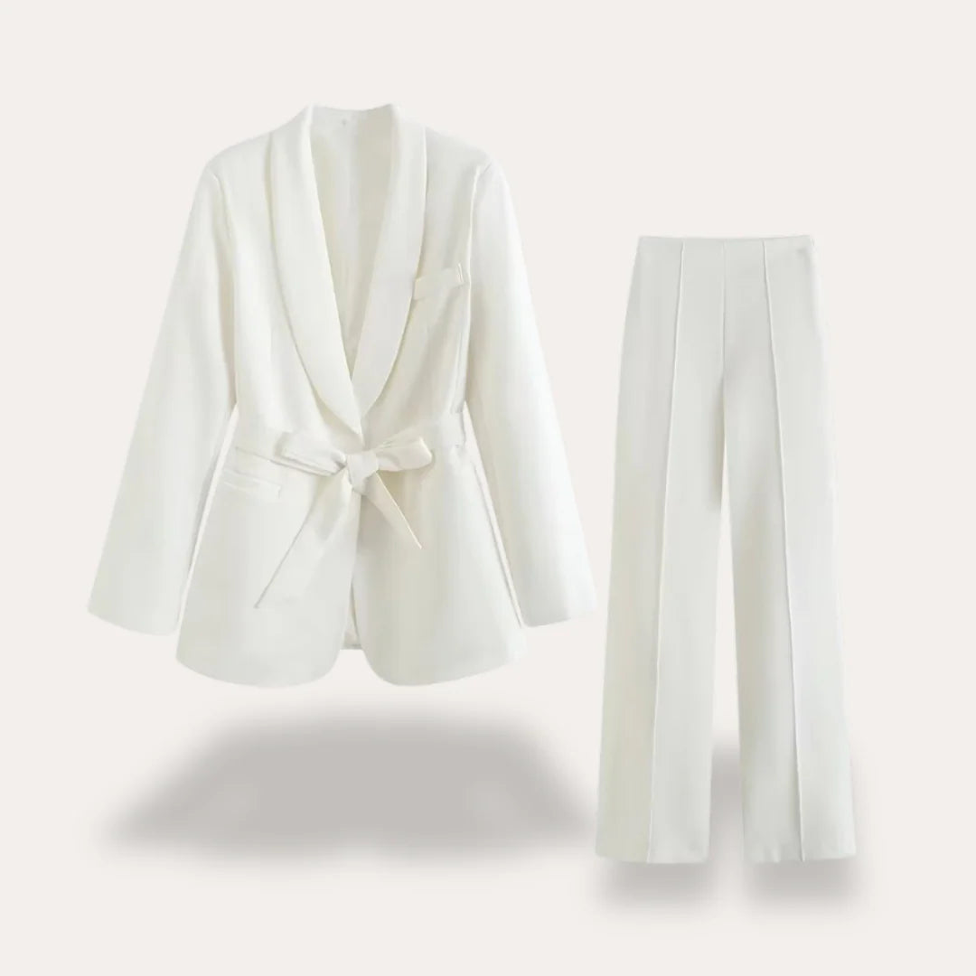 Dames Blazer en Broek Set met Strikceintuur