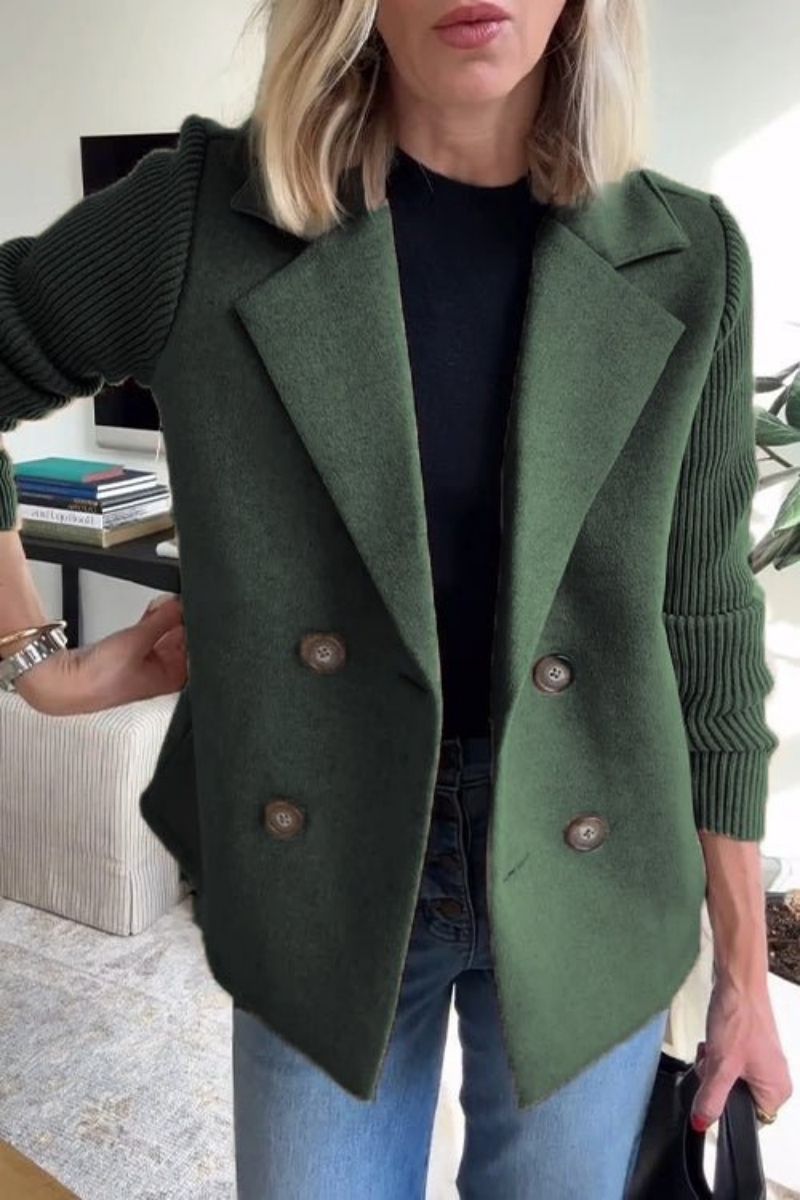 Dames Blazer met Gebreide Mouwen en Dubbele Knopenrij