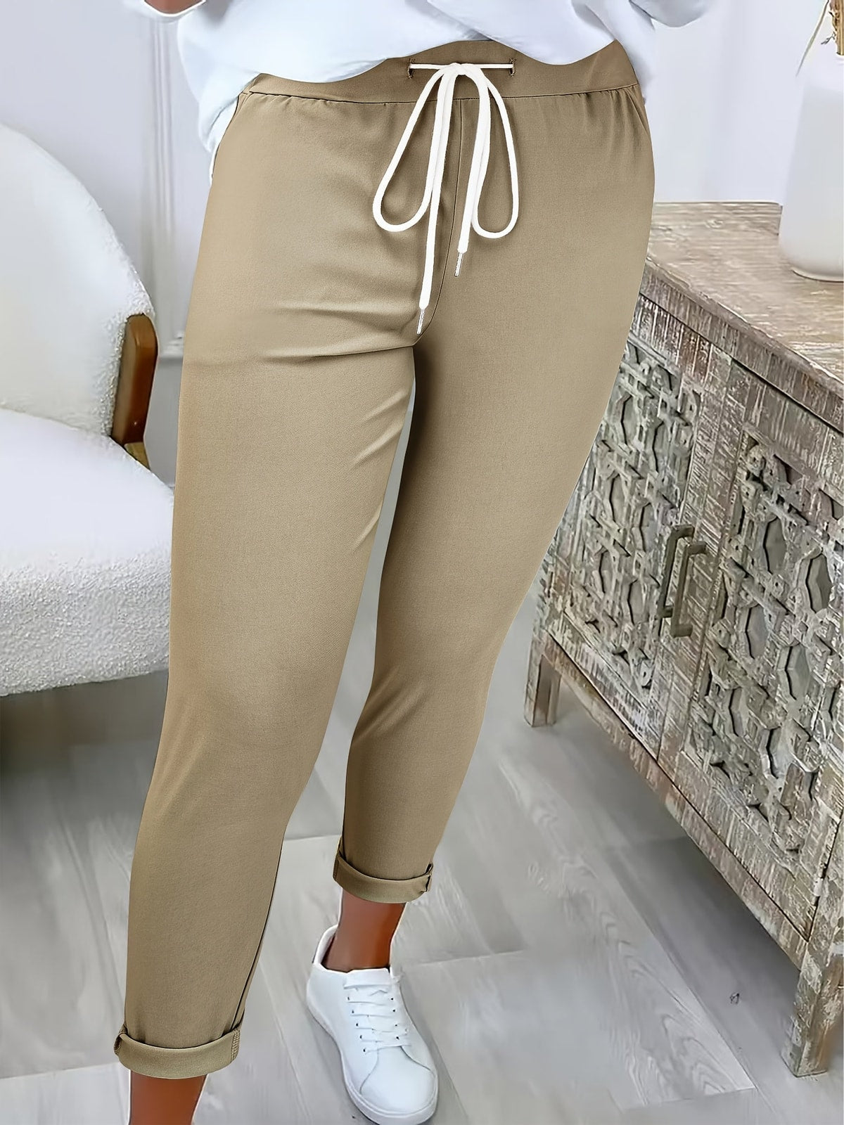 Dames Broek met Trekkoord en Slim Fit