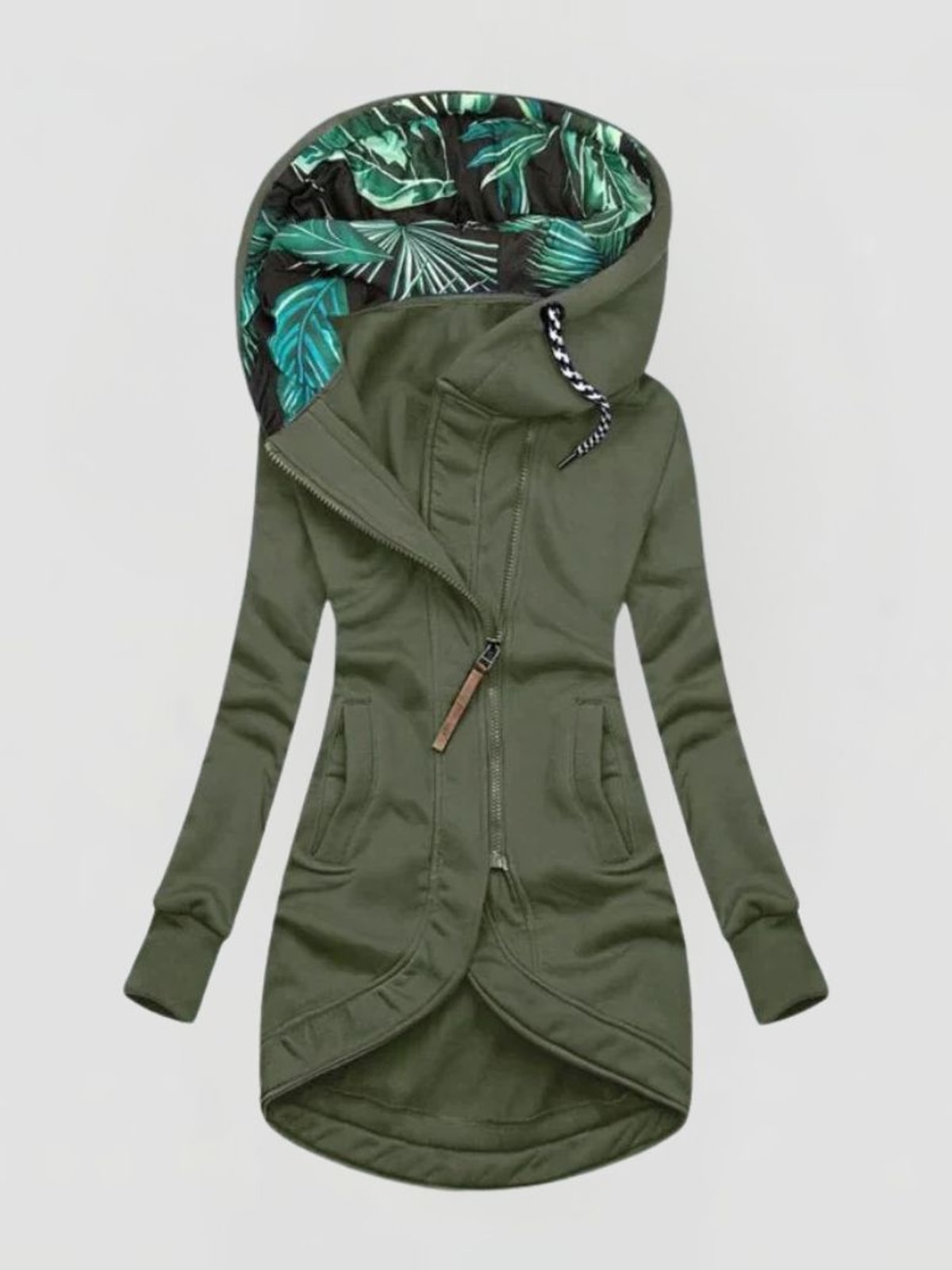 Dames Jas met Capuchon en Asymmetrische Rits