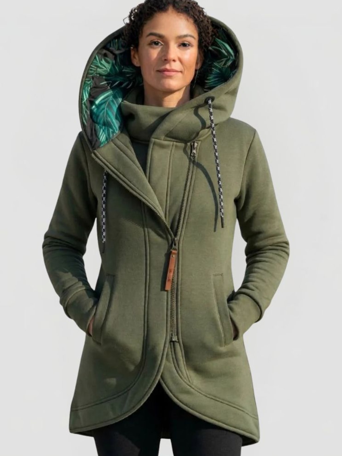 Dames Jas met Capuchon en Asymmetrische Rits