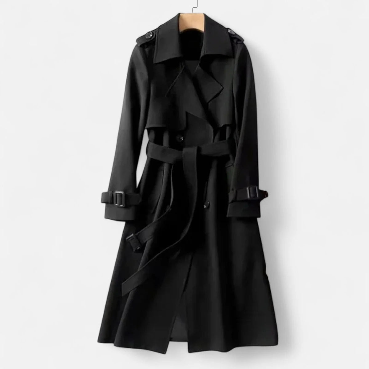 Dames Lange Trenchcoat met Reverskraag en Ceintuur