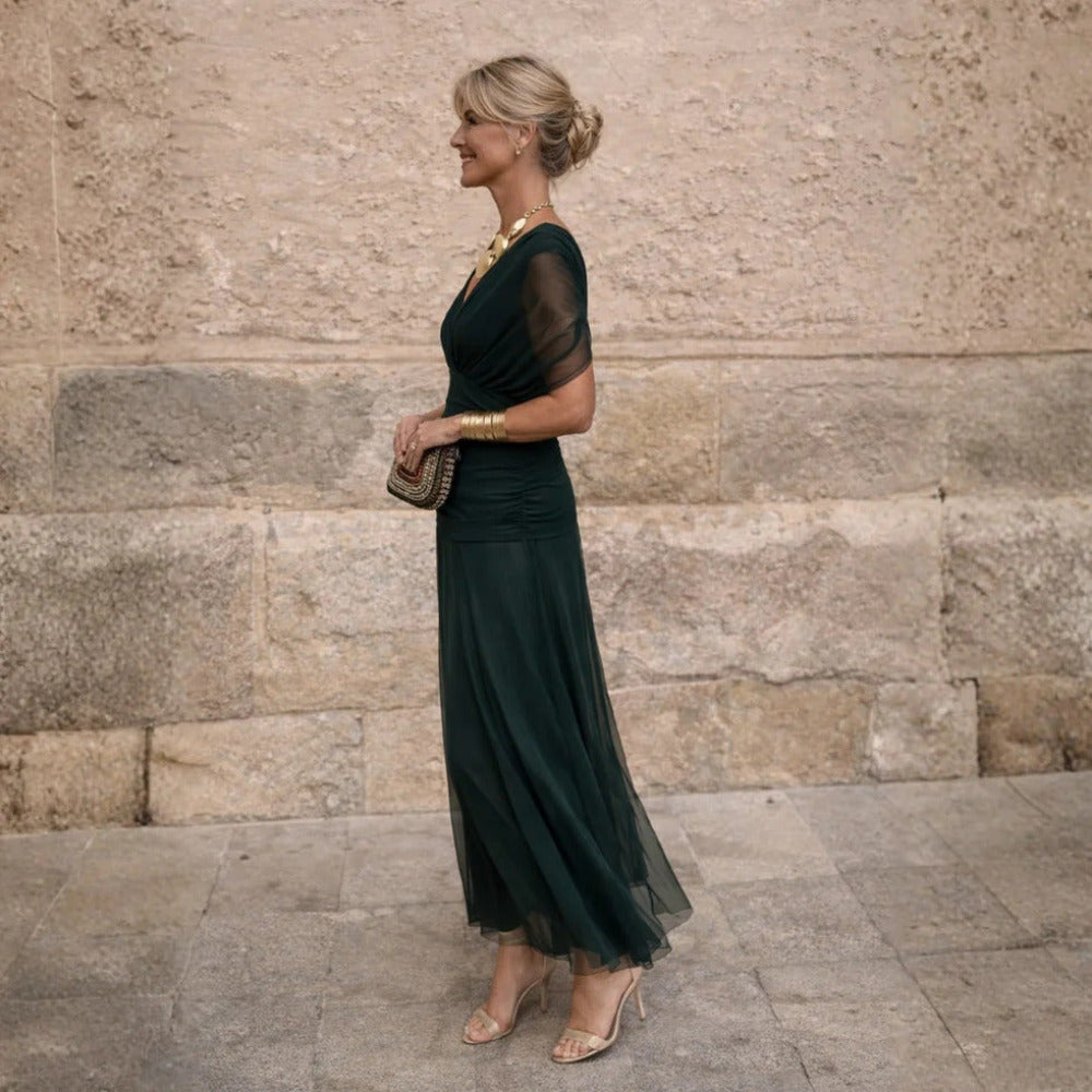 Dames Maxi Galajurk met Off Shoulder en Gelaagd Bovenstuk
