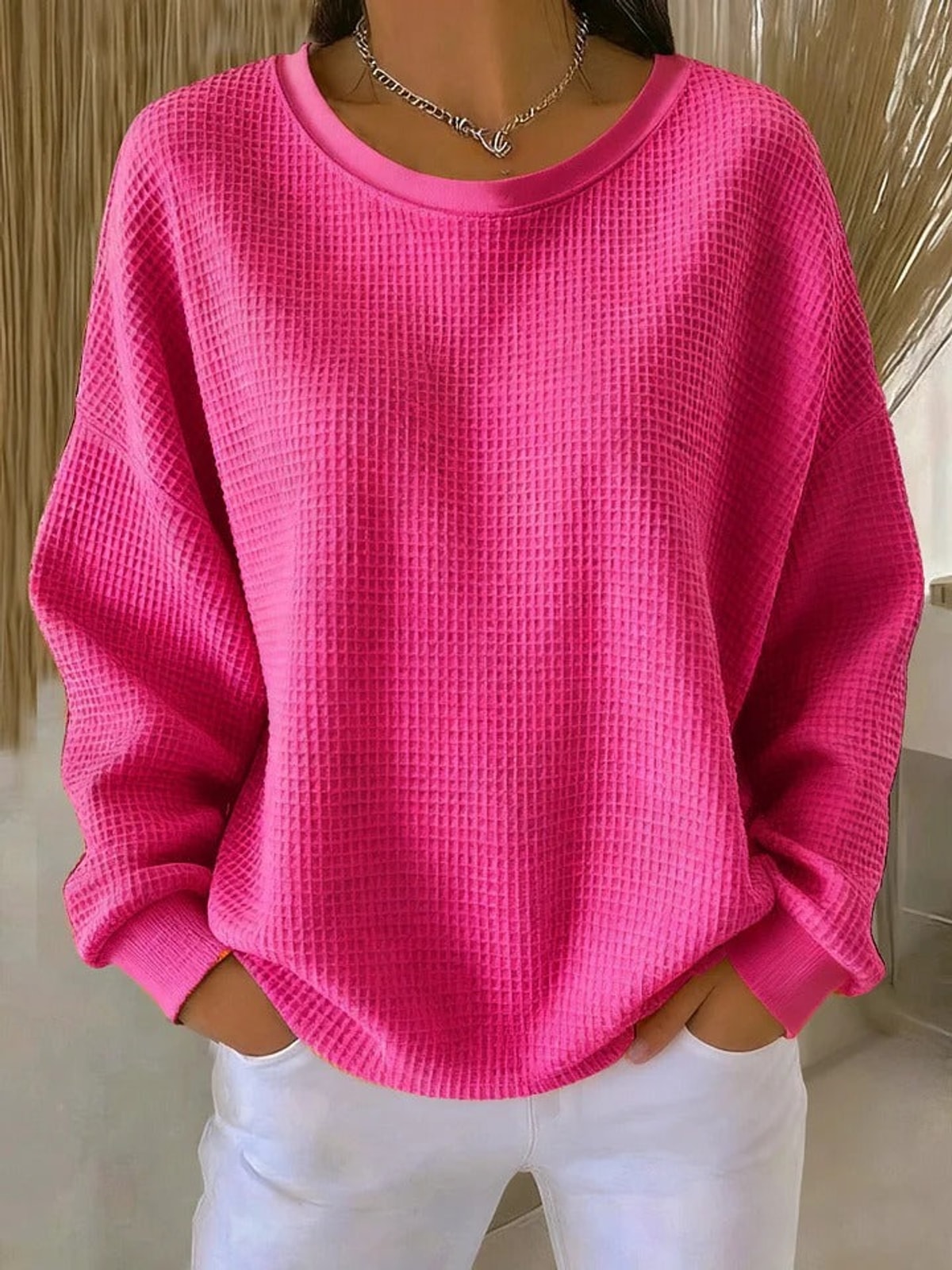 Dames Oversized Trui met Wafelstructuur en Ronde Hals