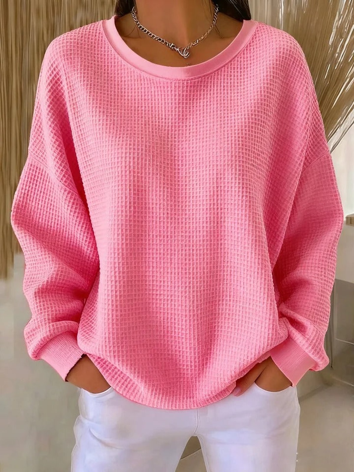 Dames Oversized Trui met Wafelstructuur en Ronde Hals