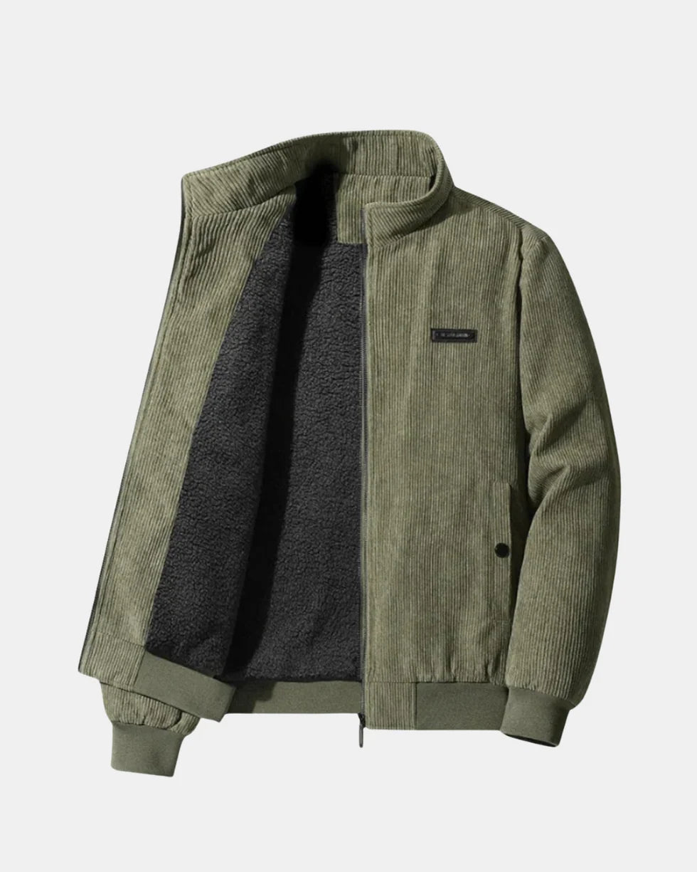 Heren Corduroy Winterjas met Opstaande Kraag en Fleecevoering