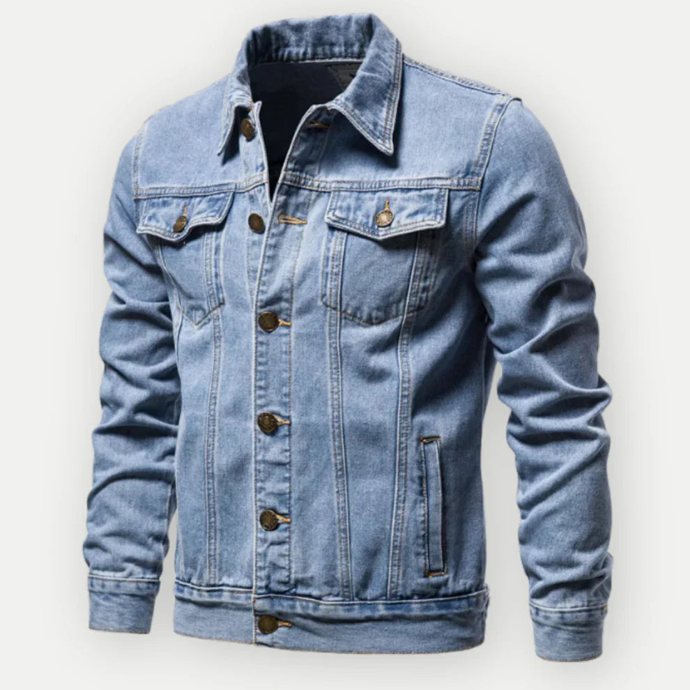 Heren Denim Jas met Knoopsluiting en Contraststiksels