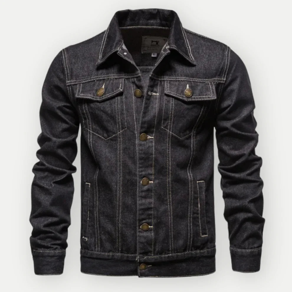 Heren Denim Jas met Knoopsluiting en Contraststiksels