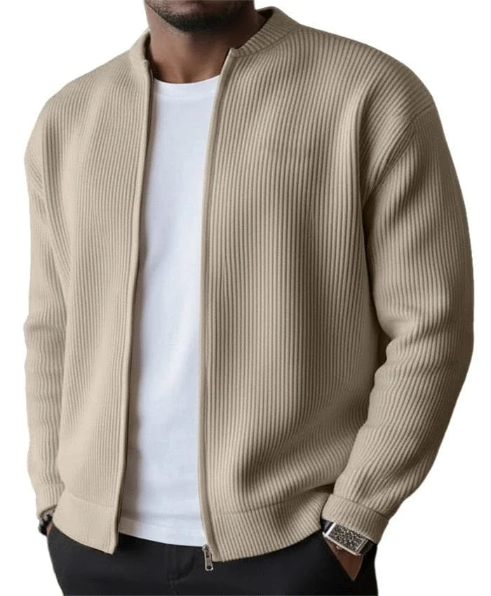 Heren Gebreid Vest met Ribpatroon en Ritssluiting
